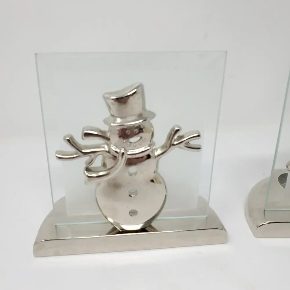 Vintage Silver and Glass Christmas themed Candle holders 5